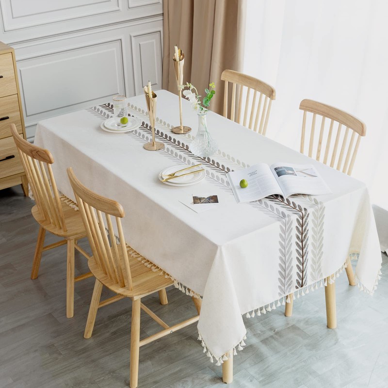 SUNBEAUTY Table Cloth Rectangular Cotton Linen 140x220 Tablecloth Waterproof Wipe