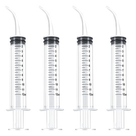 4 PCS Dental Irrigation Syringe 12cc Disposable Graduated Cleaning Oral Irrigator With Curved Tip for Tonsil Stones - Feeding Injection Tool