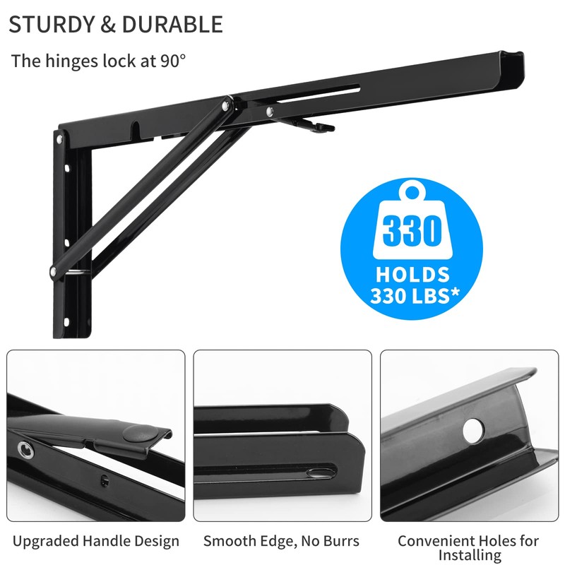 YUMORE Folding Shelf Brackets, 18 Inch Heavy Duty Collapsible Shelf