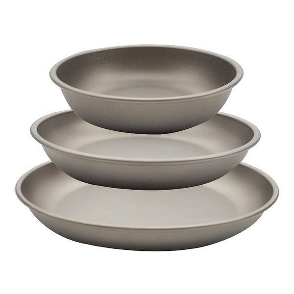 TITAN MANIA Plate, Tray, Titanium, S, M, L, 3-piece Set, Lightweight, Tableware, Plates, Camping, Stylish, Dish, Barbecue, Compact, Picnic, Plate, 3 Sizes Available