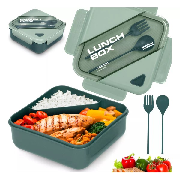 Magma Life Lunch Box Bento Lonchera Térmica 1 L Con Cuchara Tenedor Color Verde Lunch Box Cuadrado