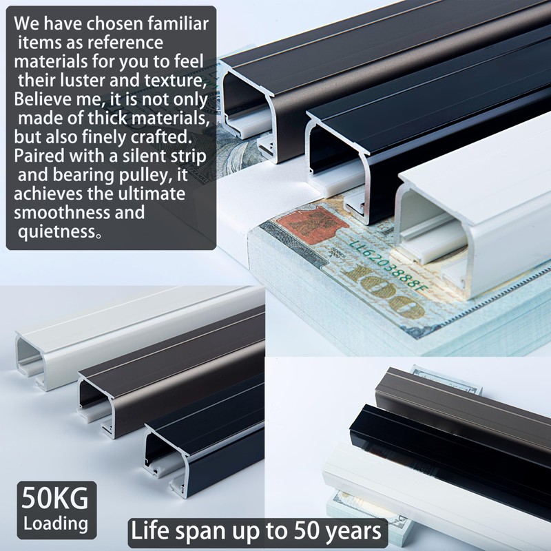 AILEADING Ceiling Curtain Track Wall Mounted Rod (Black, 2M)