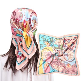 MEANBEAUTY 27.5" Square Silk Like Head Scarf for Women Satin Bandana Head Scarves Neck Scarfs for Hair Wrapping at Night(Multicolor Flower)