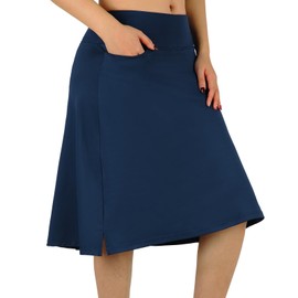 ANIVIVO Women's Skorts Knee Length, Modest Long Athletic Sports Casual Skirt with High Waisted Pockets(Navy Blue,M)