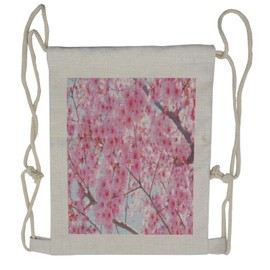 Ambesonne Floral Drawstring Backpack, Japanese Sakura Flowers, Sackpack Bag