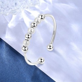 EUDORA Harmony Ball Anxiety Ring for Women Girls 925 Sterling Silver Anti-Stress Ring Adjustable Spinner Rings Fidget Ring for Anxiety Stress Relief for Women, Gift for Women, Sterling Silver, Cubic