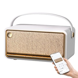 Edifier Retro Wood Bluetooth Speaker, Wireless Portable Speakers with 40W Hi-Res Audio, Stereo Pairing ConneX App, USB and TF Card Ivory