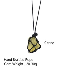 Apengshi Healing Crystal Quartz Raw Net Pocket Pendant Citrine Natural Crystal Gemstone Braided Necklace Irregular Healing Stone Reiki Hangings Craft with Weave Rope