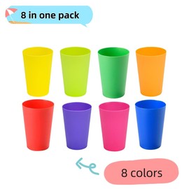 Yunamudo Set of 8,Small Plastic Cups(5.5oz),Reusable Open Cups in 8 Colors,Stackable Water Tumbler for Picnic,Camping,Party,Family Day,Bathroom,School Activities