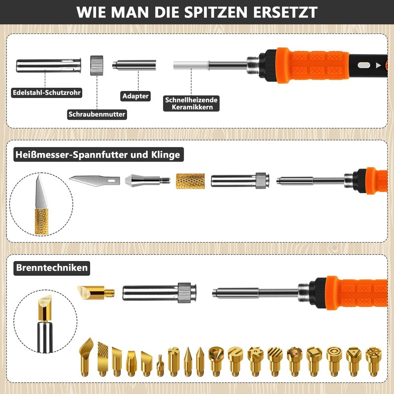 Pyrography Soldering Iron Set, 76-Piece Burning Tool with Adjustable Temperature