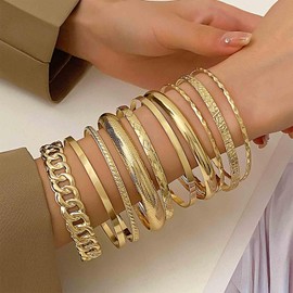 Allereya Vintage Layered Bracelet Punk Stackable Bracelet Indian Multi Bracelet Set Gold Multilayer Bracelet Jewellery for Women and Girls (Gold), Zinc, No gemstone