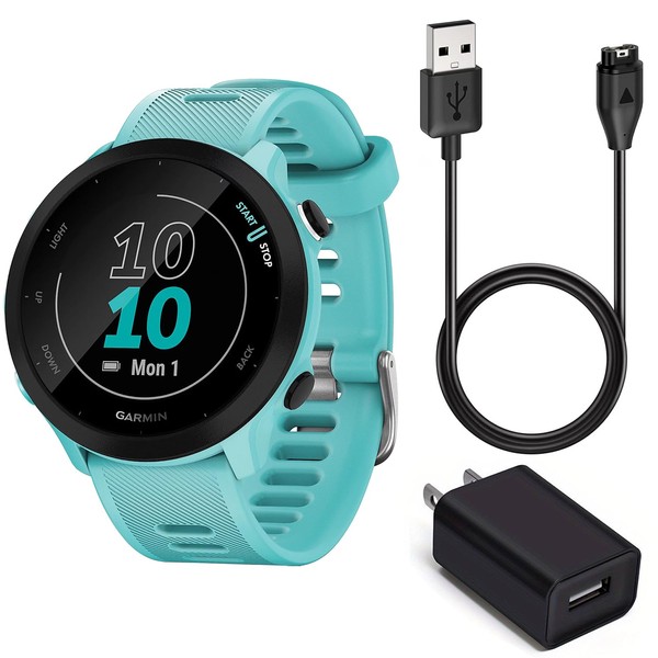 Garmin Forerunner 55 GPS Running Smartwatch (Aqua) Power Bundle