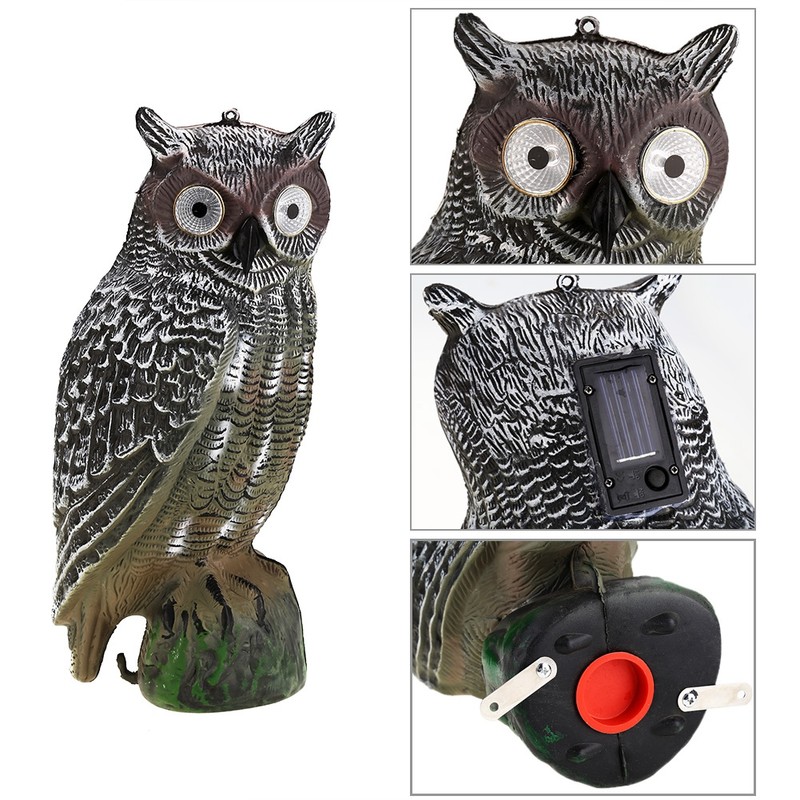 Solar Powered Owl Hunting Decoy Bird Scarer Deterrent Pest Control