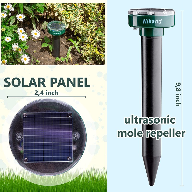 Gopher Repellent Ultrasonic Solar Powered - Mole Repellent Stakes Outdoor