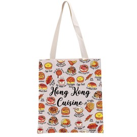 PYOUL Food Recipe Series Gift Hong Kong Cuisine Tote Bag Food Lovers Handbag Hong Kong Lover Gift Hong Kong Travel Souvenirs, beige