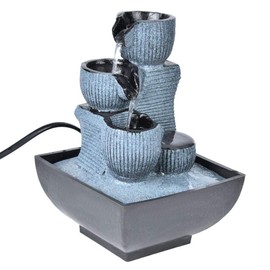 4-Tier Tabletop Fountain with LED Light - Resin Desktop Fountain Indoor Waterfall Fountain - Zen Indoor Decoration for Home Office Relaxation(US Plug)