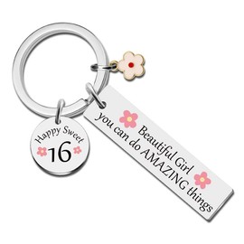 UVIBEW Sweet 16 Gifts for Girls 16th Birthday Gifts for Girls Keychain 16 Year Old Girl Gift for Daughter Sister Happy Birthday Sister Sweet Sixteen Party Decorations for Women Friends Christmas Gift