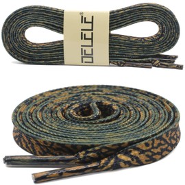 DELELE Leopard Print Flat Shoelaces: Black Yellow Sneakers Shoe Laces 47 inch 2 Pair