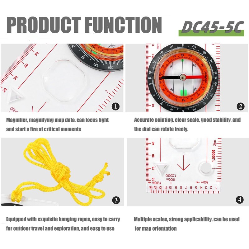 2 PCS Compass Navigation Set Clear Waterproof Orienteering Compass with