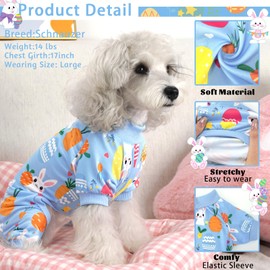 XPUDAC Easter Eggs Dog Pajamas Soft Lightweight Bunny Dog Clothes for Small Medium Dogs Pet Jumpsuit Outfit Cat Apparel-M