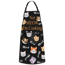 MYSOMY Cat Apron With Pockets Cat Pattern Apron Cat Cooking Apron Cat Baking Apron Not Meow I'm Cooking Cat Kitchen Aprons For Women (Not Meow I'm Cooking Apron)