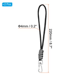 PATIKIL Badge Lanyard with Snap Hook 8 Inch, 2Pcs Braided Wrist Keychain Strap for Keys Whistles Wallets, Grey
