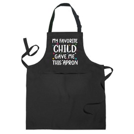 My Favorite Child Gave Me This Apron, Funny Aprons for Women Men with Pockets, Mom Dad Gifts from Daughter Son Kids, Waterproof Adjustable Bib Apron for Cooking Kitchen Grilling Grill BBQ Dishwashing