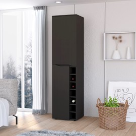 Maya Tall Bar Cabinet, Seven Wine Cubbies, Extendable Shelf, Double Door Cabinet