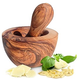 Mortar with Pestle Made of Olive Wood, Herb Mortar, Handmade with Natural Rim, Kitchen Mortar, Wooden Mortar, Sustainable Herb, Spice Mortar, Diameter Approx. (Diameter 12 cm)