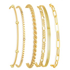 DEARMAY 14K Gold Plated Bracelets for Women Jewelry Sets Stack Trendy Dainty Stackable Paperclip Rope Snake Box Figaro Chain Bracelets Pack Costume Fashion Gifts