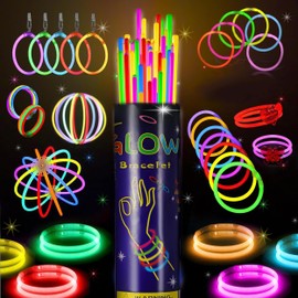 SHARRLA 206 Pcs Glowsticks Bulk Party Favours 8" Glow In The Dark Party Supplies, Light Sticks For Neon Party Glow Necklaces And Bracelets for Adults And Kids (100 GLOWSTICKS 106 CONNECTOR)