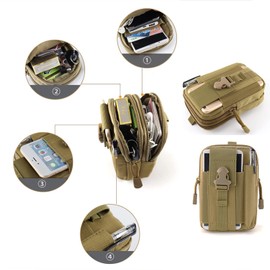 ZhaoCo Multi-Purpose Poly Tool Holder, Tactical Molle EDC Pouch Utility Gadget Belt Waist Bag with Cell Phone Holster for Sports Hiking Camping - Khaki