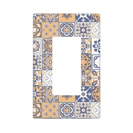 Orange Blue Mexican Talavera Tiles Rocker Light Switch Cover Single Decorator Switch Plate 1 Gang Wall Plate Decorative Outlet Cover Faceplate 4.50 x 2.76 Inch