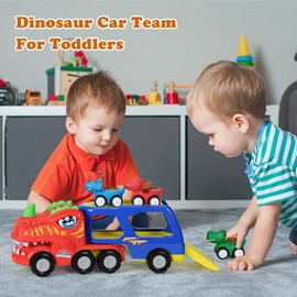 INSTOY Toddler Truck Toys for 2 3 4 5 Year Old Boys Gifts, 5-Pieces Dinosaur Car Toys for Boys Age 2 3 4 5 6, Monster Truck Toys for Kids 2-4, Pull Back Cars for Toddlers Girls Age 2-5 Birthday Gifts