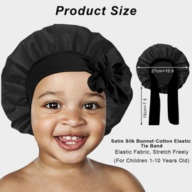 3 Pcs Kids Silk Bonnet for Sleeping - Baby Satin Bonnet for Sleep,Kids Hair Bonnets for Curly Hair Girls Boys with Wide Elastic Band,Sleeping Cap for Teens Toddler Child (Pink+Black+Light Blue)