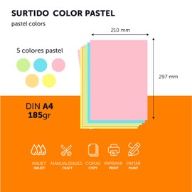 Colourful Cardboard Boxes A4, Coloured Sheets A4 for Crafts, Education, Home, Art or Office, Coloured Cardboard Boxes A4 Pastel Colours - Ofituria (50 Sheets, Pastel Assortment)