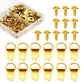 SAVITA 71pcs Picture Hanging Kit D-rings Picture Hangers Single Hole Picture Frame Hooks with Screws and a Screwdriver for Hanging Picture Photo Frames Cross-Stitch (Gold)