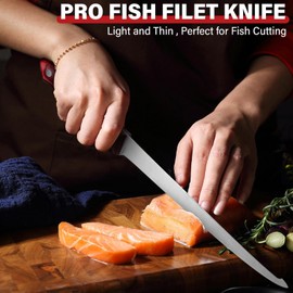 TAN REN Fillet Knife Set, 6 PCS Fish Fillet Knives, High Carbon Steel Filet Knives for Fish Scaling, Boning, Filleting, Fishing Knife Kit with Sharpening Rod and Bag, Fishing Gifts for Men