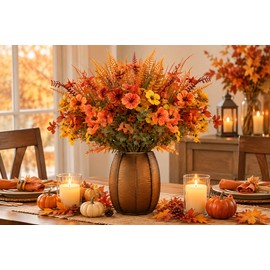 8-Piece Artificial Autumn Flower Bouquet for Seasonal Home Decor – Realistic Orange & Yellow Floral Accents for Fall Celebrations