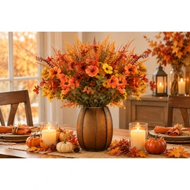 8-Piece Artificial Autumn Flower Bouquet for Seasonal Home Decor – Realistic Orange & Yellow Floral Accents for Fall Celebrations