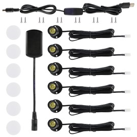 DEDC 6pcs Mini LED Spot Lights, 1W 5V 6000K Under Cabinet Lights, Mini Spotlights for Displays with Dimmer (Cool White-Pushbutton Switches-USB Plug)