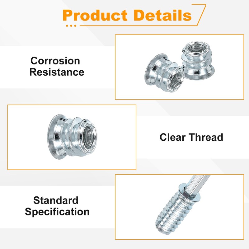 sourcing map 100 Pcs Threaded Insert for Wood, 1/4" -