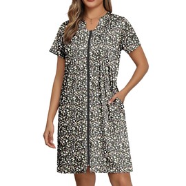 Ekouaer Women Zipper Robes Knit Short Bathrobe Lightweight House Coat with Pockets Soft Nightgown