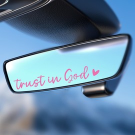 SWQS 2 PCS Car Stickers and Decals, Trust in God Rearview Mirror Sticker for Cars, Christian Automotive Rear View Mirror Accessories Decor for Women, Bible Verse Stickers Decals for Vehicles (Pink)