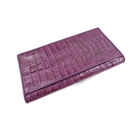 Pelgio Genuine Crocodile Caiman Hornback Skin Soft Leather Checkbook Long Wallet (Purple)