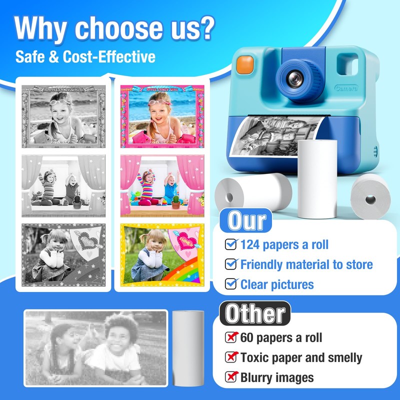 5 Rolls Kids Instant Camera Refill - HD Thermal Print