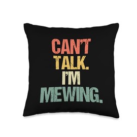 Funny Mewing Sayings & Mewing Technique Designs Can't Talk Funny Saying Cool Mewing Technique Throw Pillow, 16x16, Multicolor