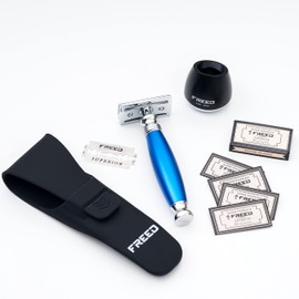 FREED Shaving Kit for Men - Safety Razor with alloy handle and 10 Japanese 6cr13 Stainless Steel, include razor base, razor travel case, christmas gifts for Men,Made in Taiwan