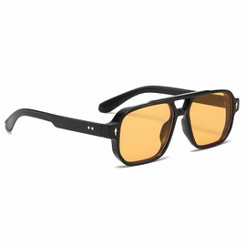 Retro Pilot Double Bridge Rectangle Sunglasses for Men and Women Classic Style Square Vintage Glasses UV400 Protection Driving Outdoor, gold