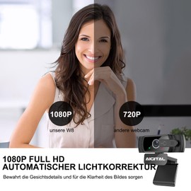 Webcam 1080P with Microphone and Webcam Cover, Tripod, Plug & Play, with Automatic Light Correction, for Laptop, PC, Desktop, for Live Streaming, Video Call, Conference, Online Teaching, Game